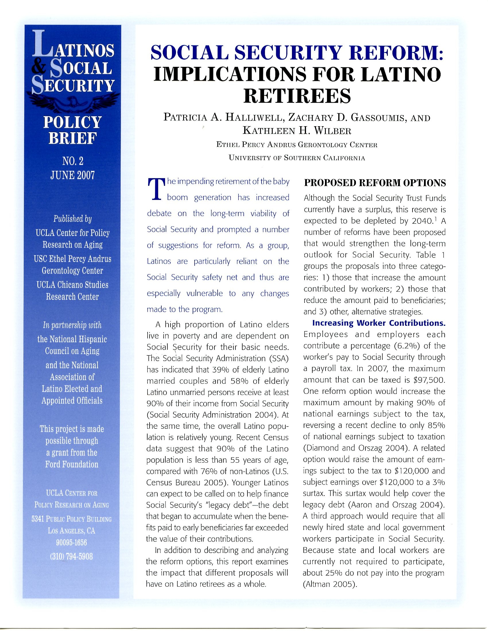 Social Security Reform UCLA Chicano Studies Research Center